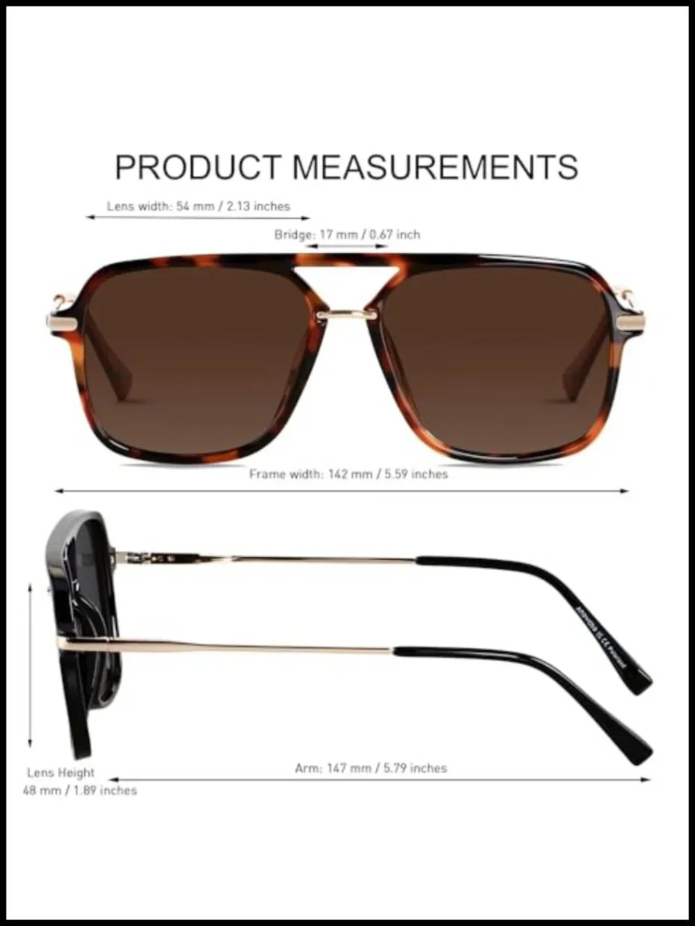 Polarized Square Aviator Sunglasses UV400 Retro Double Bridge Sun Glasses